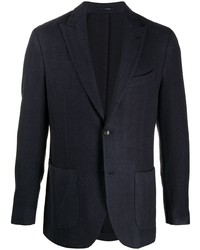 Мужской темно-синий шерстяной пиджак с узором "в ёлочку" от Lardini
