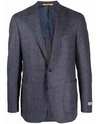 Мужской темно-синий шерстяной пиджак с узором "гусиные лапки" от Canali