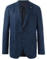 Мужской темно-синий шерстяной пиджак с узором "гусиные лапки" от Lardini