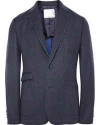 Мужской темно-синий шерстяной пиджак с узором "гусиные лапки" от Sacai