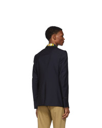 Мужской темно-синий шерстяной пиджак с цветочным принтом от Gucci