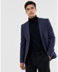 Мужской темно-синий шерстяной пиджак от ASOS DESIGN