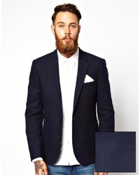 Мужской темно-синий шерстяной пиджак от Asos