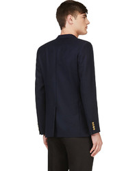 Мужской темно-синий шерстяной пиджак от Saint Laurent