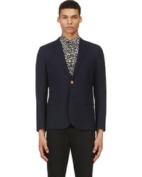 Мужской темно-синий шерстяной пиджак от Saint Laurent