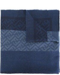 Мужской темно-синий шерстяной плетеный шарф от Fendi