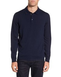 Темно-синий шерстяной свитер с воротником поло