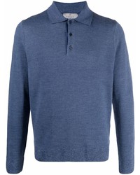 Мужской темно-синий шерстяной свитер с воротником поло от Canali