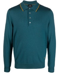 Мужской темно-синий шерстяной свитер с воротником поло от PS Paul Smith