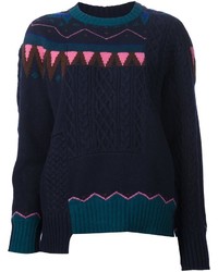 Женский темно-синий шерстяной свитер с принтом от Sacai