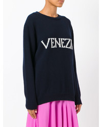 Женский темно-синий шерстяной свитер от Alberta Ferretti