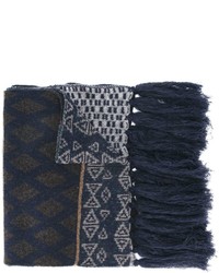 Темно-синий шерстяной шарф с геометрическим рисунком