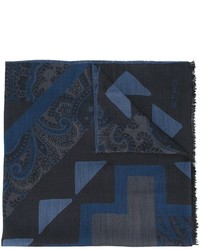 Мужской темно-синий шерстяной шарф с "огурцами" от Etro