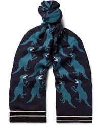 Мужской темно-синий шерстяной шарф с принтом от Paul Smith