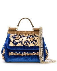 Темно-синяя бархатная большая сумка от Dolce & Gabbana