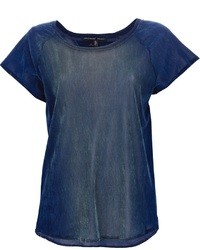Женская темно-синяя бархатная футболка с круглым вырезом от Theyskens' Theory