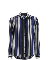 Темно-синяя блуза на пуговицах в вертикальную полоску