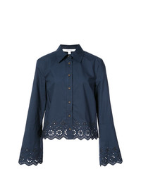 Темно-синяя блуза на пуговицах с вышивкой от Derek Lam 10 Crosby