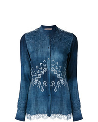 Темно-синяя блуза на пуговицах с принтом от Ermanno Scervino