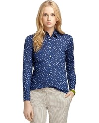 Темно-синяя блуза на пуговицах с цветочным принтом