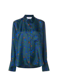 Темно-синяя блуза на пуговицах с цветочным принтом от Christian Wijnants