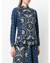 Темно-синяя блуза на пуговицах с цветочным принтом от RED Valentino