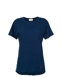 Темно-синяя блуза с коротким рукавом с вышивкой от Andrea Bogosian