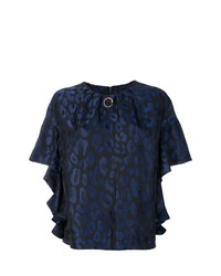 Темно-синяя блуза с коротким рукавом с леопардовым принтом от Cavalli Class