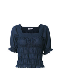 Темно-синяя блуза с коротким рукавом со складками от Isolda