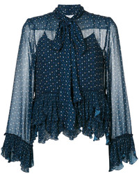 Темно-синяя блузка с вышивкой от See by Chloe