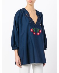 Темно-синяя блузка с длинным рукавом с цветочным принтом от Vivetta