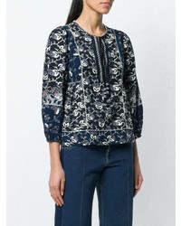 Темно-синяя блузка с длинным рукавом с цветочным принтом от Ulla Johnson