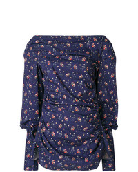 Темно-синяя блузка с длинным рукавом с цветочным принтом от Teija