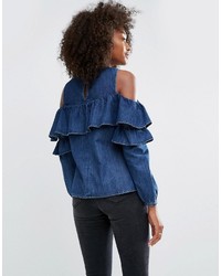 Темно-синяя блузка с рюшами от Asos