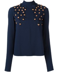 Темно-синяя блузка с украшением от MSGM