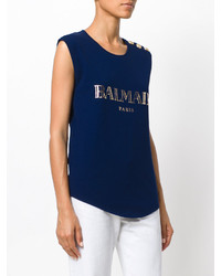 Темно-синяя блузка от Balmain