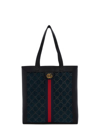 Мужская темно-синяя большая сумка из плотной ткани с вышивкой от Gucci