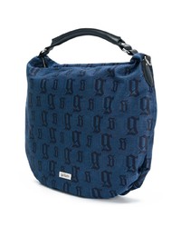 Темно-синяя большая сумка из плотной ткани с принтом от John Galliano