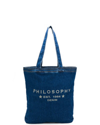 Темно-синяя большая сумка из плотной ткани с принтом от Philosophy di Lorenzo Serafini