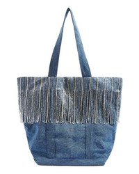 Темно-синяя большая сумка из плотной ткани с украшением