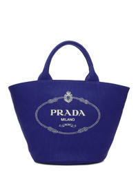 Темно-синяя большая сумка из плотной ткани от Prada
