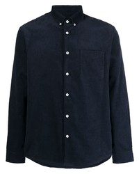 Темно-синяя вельветовая рубашка с длинным рукавом с вышивкой
