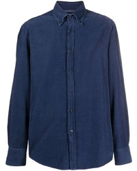 Мужская темно-синяя вельветовая рубашка с длинным рукавом от Brunello Cucinelli