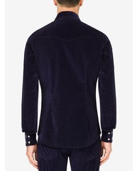 Мужская темно-синяя вельветовая рубашка с длинным рукавом от Dolce & Gabbana