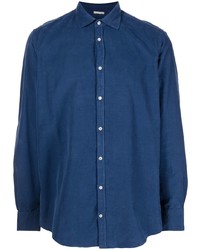 Мужская темно-синяя вельветовая рубашка с длинным рукавом от Massimo Alba