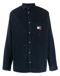 Мужская темно-синяя вельветовая рубашка с длинным рукавом от Tommy Jeans