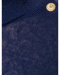 Женская темно-синяя водолазка с украшением от Balmain