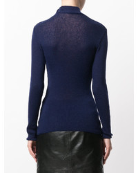 Женская темно-синяя водолазка с украшением от Balmain