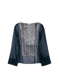Темно-синяя вязаная блузка с длинным рукавом от Aviu