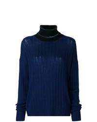 Женская темно-синяя вязаная водолазка от Prada